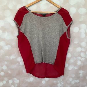 Guess Gray and Red Sheer Top